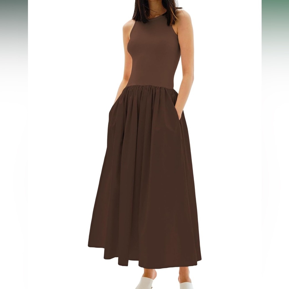 Elegant Brown Sleeveless Maxi Dress